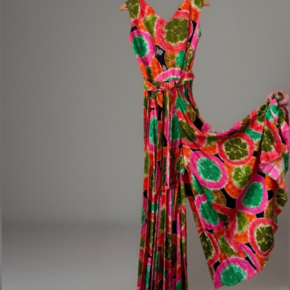 Alice Polynesian Pants - RARE Alice Polynesian Vintage 1970s Vibrant Multicolor Maxi Jumpsuit